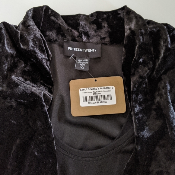 Fifteen Twenty Velvet Drape Asymmetric Mini Dress, Black XS NWT - Picture 5 of 8